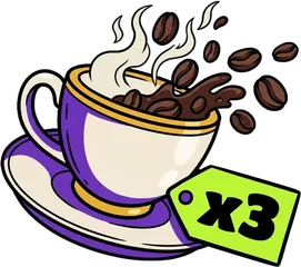 A coffee cup with a ×3 tag