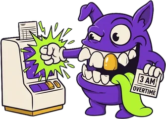 The Gremlin punching a time clock at 3 am