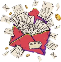 The Reply All symbol: an envelope bursting with paperwork